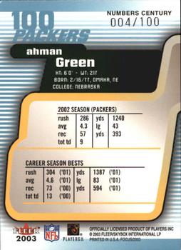 2003 Fleer Focus - Numbers Century #100 Ahman Green Back