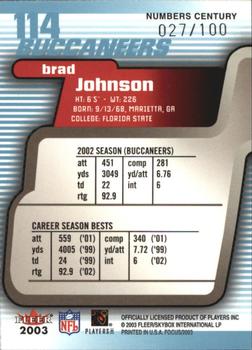 2003 Fleer Focus - Numbers Century #114 Brad Johnson Back