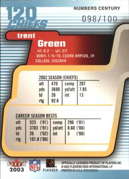 2003 Fleer Focus - Numbers Century #120 Trent Green Back