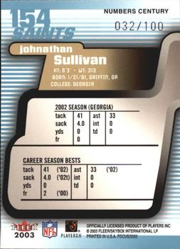 2003 Fleer Focus - Numbers Century #154 Johnathan Sullivan Back