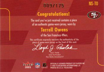 2003 Fleer Focus - NFL Shirtified Jerseys Gold (175) #NS-TO Terrell Owens Back