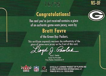 2003 Fleer Focus - NFL Shirtified Jerseys Silver (75) #NS-BF Brett Favre Back