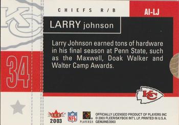 2003 Fleer Genuine Insider - Autographs #AI-LJ Larry Johnson Back