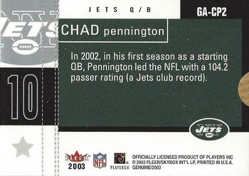 2003 Fleer Genuine Insider - Genuine Article #GA-CP2 Chad Pennington Back
