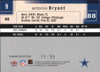 2003 Fleer Genuine Insider - Reflection #9 Antonio Bryant Back