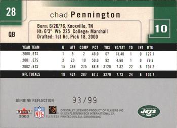2003 Fleer Genuine Insider - Reflection #28 Chad Pennington Back