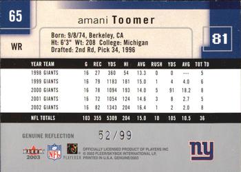 2003 Fleer Genuine Insider - Reflection #65 Amani Toomer Back