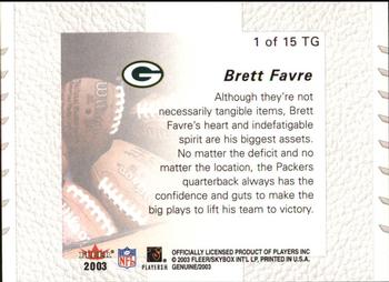 2003 Fleer Genuine Insider - Tools of the Game #1 TG Brett Favre Back