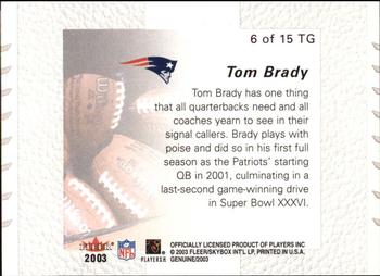 2003 Fleer Genuine Insider - Tools of the Game #6 TG Tom Brady Back