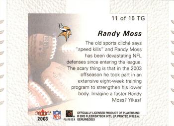 2003 Fleer Genuine Insider - Tools of the Game #11 TG Randy Moss Back