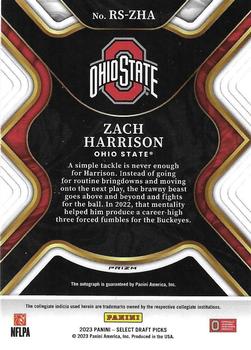 2023 Panini Select Draft Picks - Rookie SIgnatures #RS-ZHA Zach Harrison Back