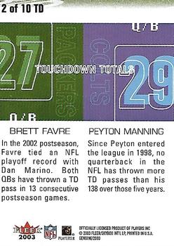 2003 Fleer Genuine Insider - Touchdown Threats #2 TD Brett Favre / Peyton Manning Back