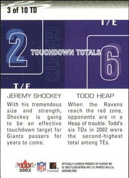 2003 Fleer Genuine Insider - Touchdown Threats #3 TD Jeremy Shockey / Todd Heap Back