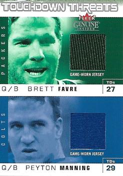 2003 Fleer Genuine Insider - Touchdown Threats Jersey Duals #BF-PM Brett Favre / Peyton Manning Front