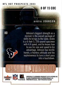 2003 Fleer Hot Prospects - Cream of the Crop #8 COC Andre Johnson Back