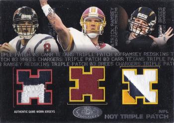 2003 Fleer Hot Prospects - Hot Triple Patches #C-R-B David Carr / Patrick Ramsey / Drew Brees Front