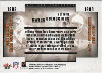 2003 Fleer Hot Prospects - Sweet Selections #7 SS Ricky Williams / Junior Seau Back