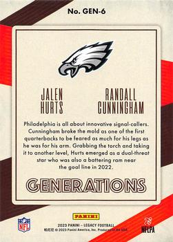 2023 Panini Legacy - Generations #GEN-6 Jalen Hurts / Randall Cunningham Back