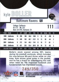2003 Fleer Mystique - Rookie Blue #111 Kyle Boller Back