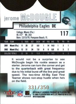 2003 Fleer Mystique - Rookie Blue #117 Jerome McDougle Back