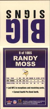 2003 Fleer Platinum - Big Signs #8BS Randy Moss Back