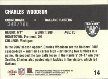 2003 Fleer Platinum - Finish #14 Charles Woodson Back