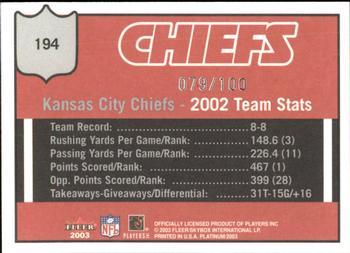 2003 Fleer Platinum - Finish #194 Kansas City Chiefs Back