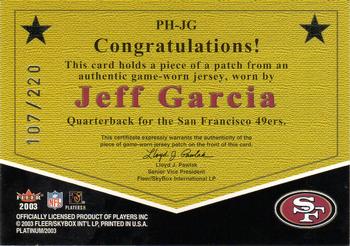 2003 Fleer Platinum - Patch of Honor #PH-JG Jeff Garcia Back