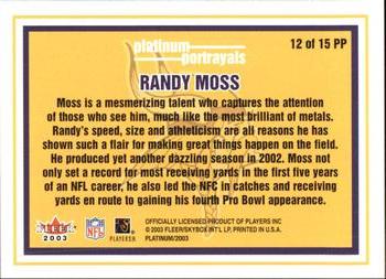 2003 Fleer Platinum - Portrayals #12 PP Randy Moss Back