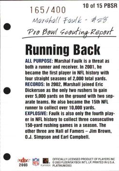 2003 Fleer Platinum - Pro Bowl Scouting Report #10 PBSR Marshall Faulk Back