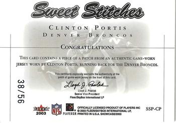 2003 Fleer Showcase - Sweet Stitches Jerseys Patches Purple #SSP-CP Clinton Portis Back