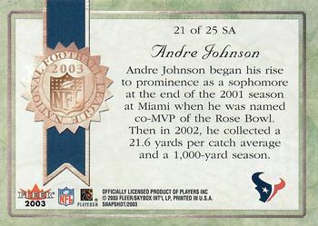 2003 Fleer Snapshot - Seal of Approval #21 SA Andre Johnson Back