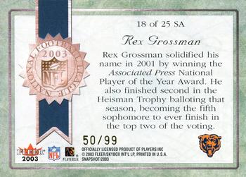 2003 Fleer Snapshot - Seal of Approval Gold #18 SA Rex Grossman Back