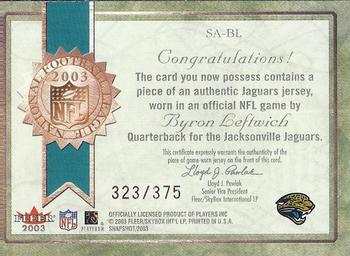 2003 Fleer Snapshot - Seal of Approval Jerseys Bronze #SA-BL Byron Leftwich Back