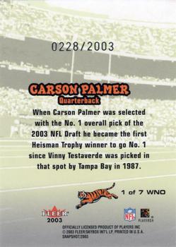2003 Fleer Snapshot - We're Number One #1a WNO Carson Palmer Back