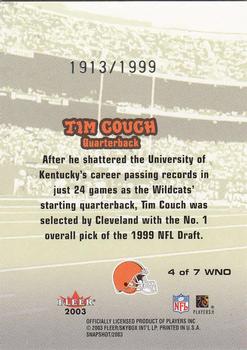 2003 Fleer Snapshot - We're Number One #4a WNO Tim Couch Back