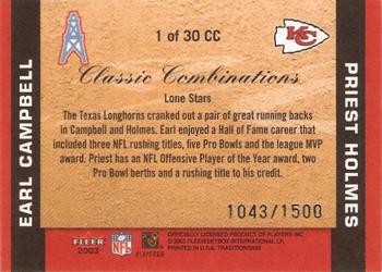 2003 Fleer Tradition - Classic Combinations Blue #1 CC Earl Campbell / Priest Holmes Back
