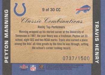 2003 Fleer Tradition - Classic Combinations Blue #9 CC Peyton Manning / Travis Henry Back