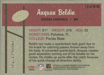 2003 Fleer Tradition - Rookie Sensations #13 RS Anquan Boldin Back