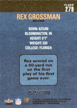 2003 Fleer Tradition - Tiffany #279 Rex Grossman Back