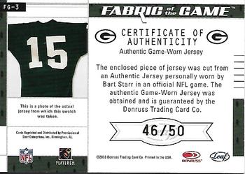 2003 Leaf Certified Materials - Fabric of the Game #FG-3 Bart Starr Back