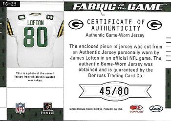 2003 Leaf Certified Materials - Fabric of the Game #FG-25 James Lofton Back