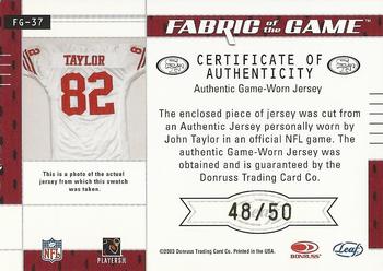 2003 Leaf Certified Materials - Fabric of the Game #FG-37 John Taylor Back