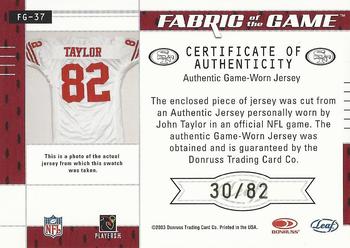 2003 Leaf Certified Materials - Fabric of the Game #FG-37 John Taylor Back