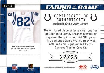2003 Leaf Certified Materials - Fabric of the Game #FG-48 Raymond Berry Back
