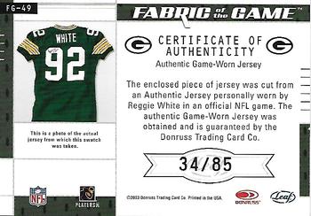 2003 Leaf Certified Materials - Fabric of the Game #FG-49 Reggie White Back