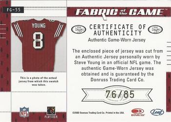 2003 Leaf Certified Materials - Fabric of the Game #FG-55 Steve Young Back