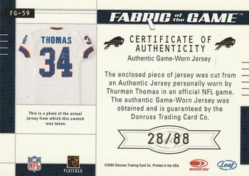 2003 Leaf Certified Materials - Fabric of the Game #FG-59 Thurman Thomas Back
