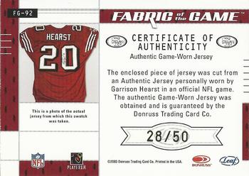 2003 Leaf Certified Materials - Fabric of the Game #FG-92 Garrison Hearst Back