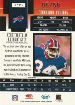 2003 Leaf Certified Materials - Mirror Blue #145 Thurman Thomas Back